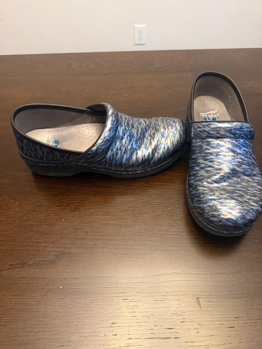 Dansko Blue Multi Patterned Clogs